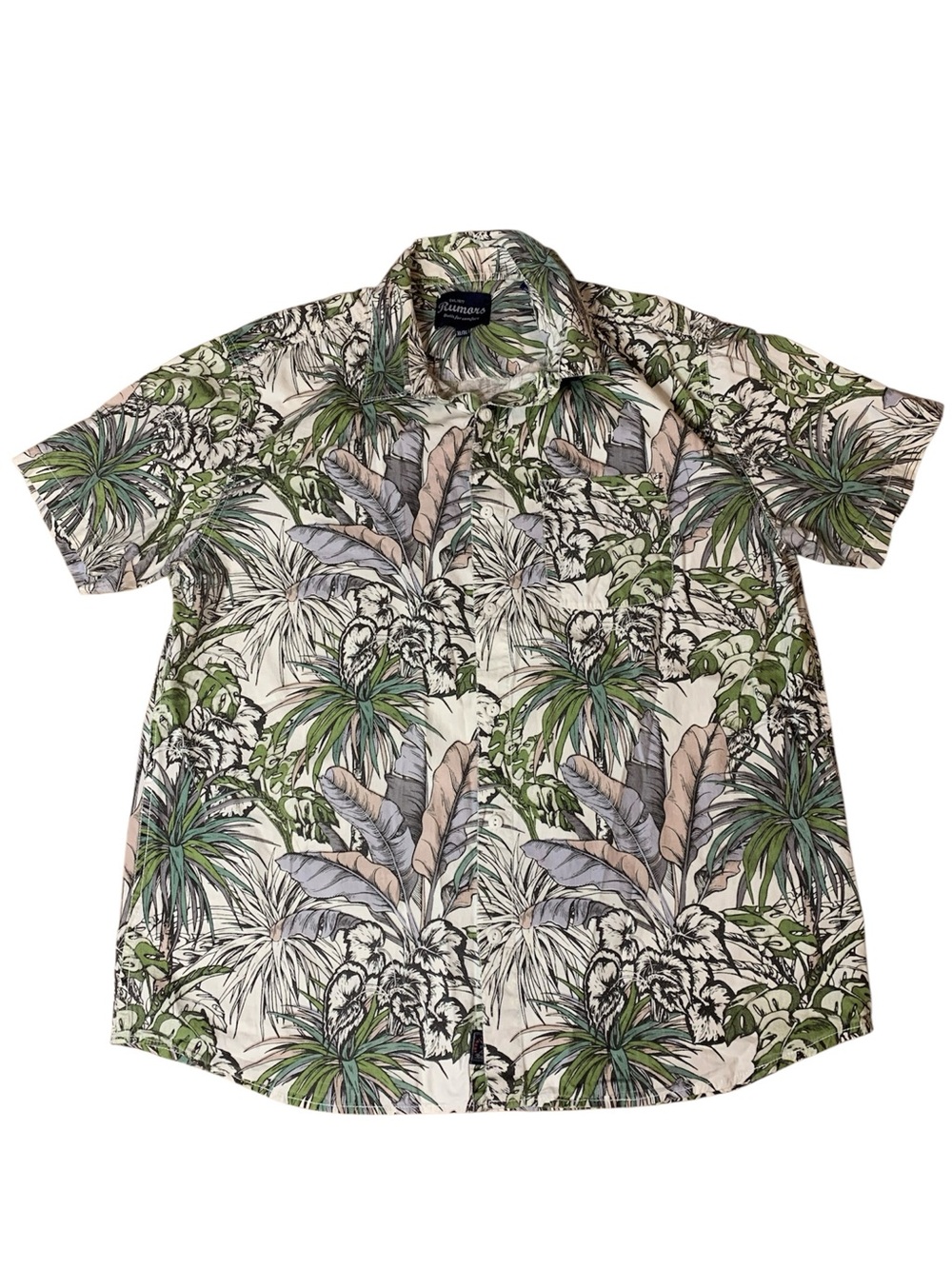 Rumors Tropical Palm Leaf Short Sleeve Cotton Button Down Shirt - Men's XL